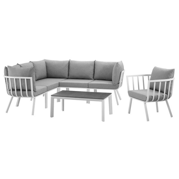 Modway Furniture Riverside Outdoor Patio Aluminum Set, White Grey - 7 Piece EEI-3790-WHI-GRY